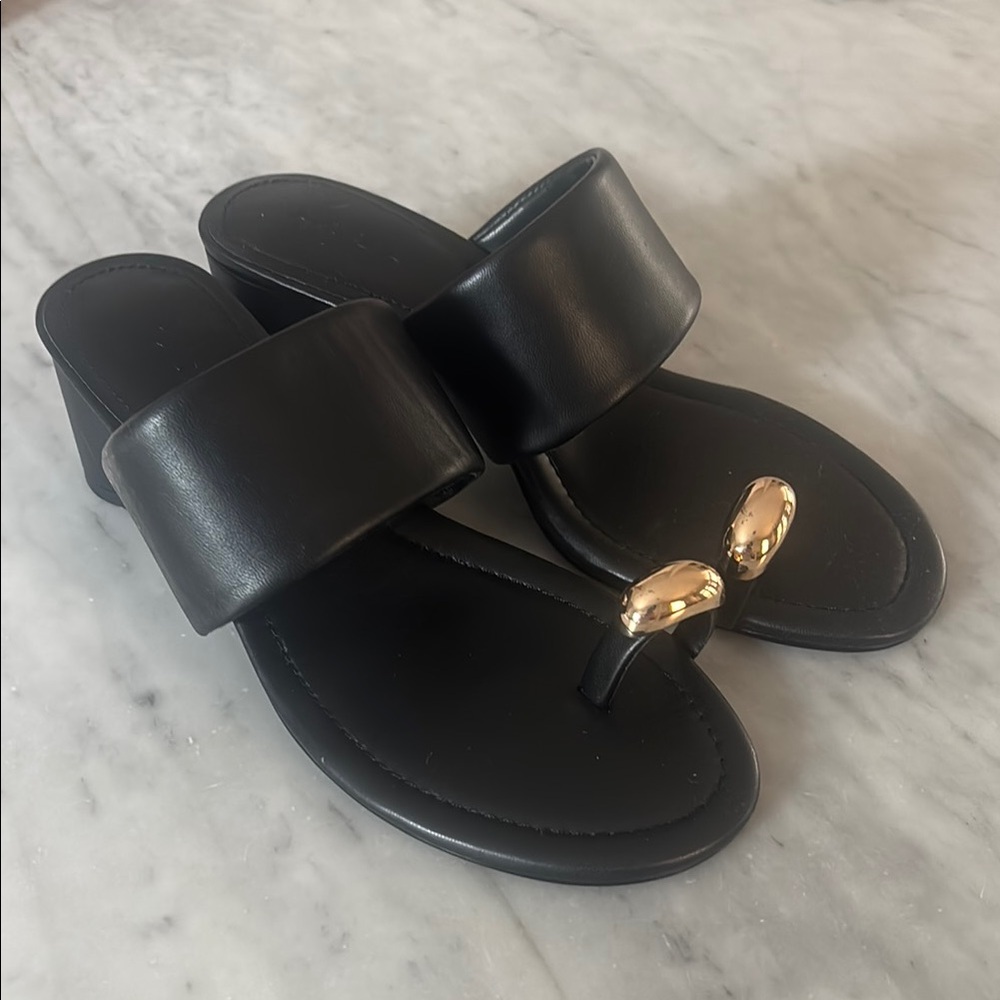 Sleek Black Sandals with Gold Detail